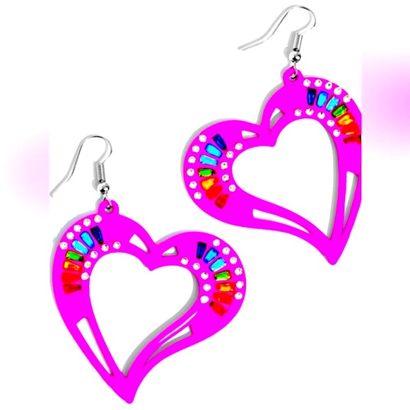 💖💎💖 “EMBELLISHED EMERALDS” HOT PINK EARRINGS ~ PAPARAZZI❗️💖💎💖 - Picture 2 of 5